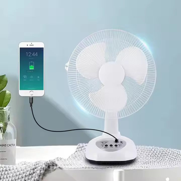 16" Portable Rechargeable Fan with Solar Panel, USB Power Bank & Light | Jumbo