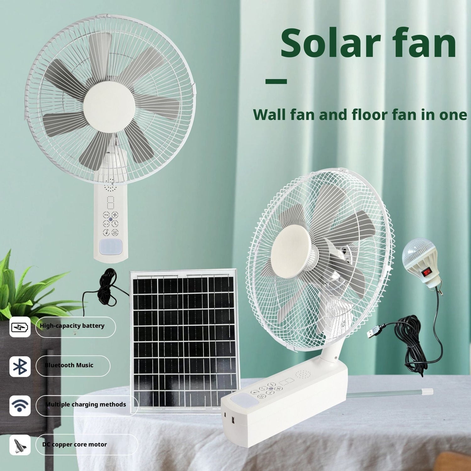 AC/DC Solar Rechargeable Wall Fan