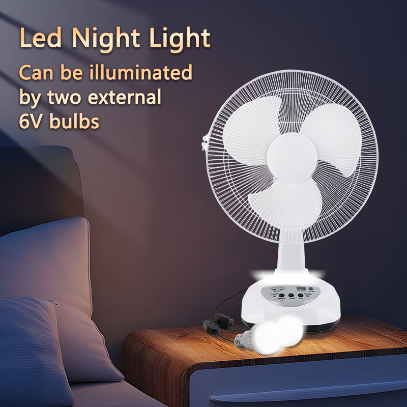 12" Solar Powered Rechargeable Fan Kit with Panel & 2 LED Bulbs | Jumbo
