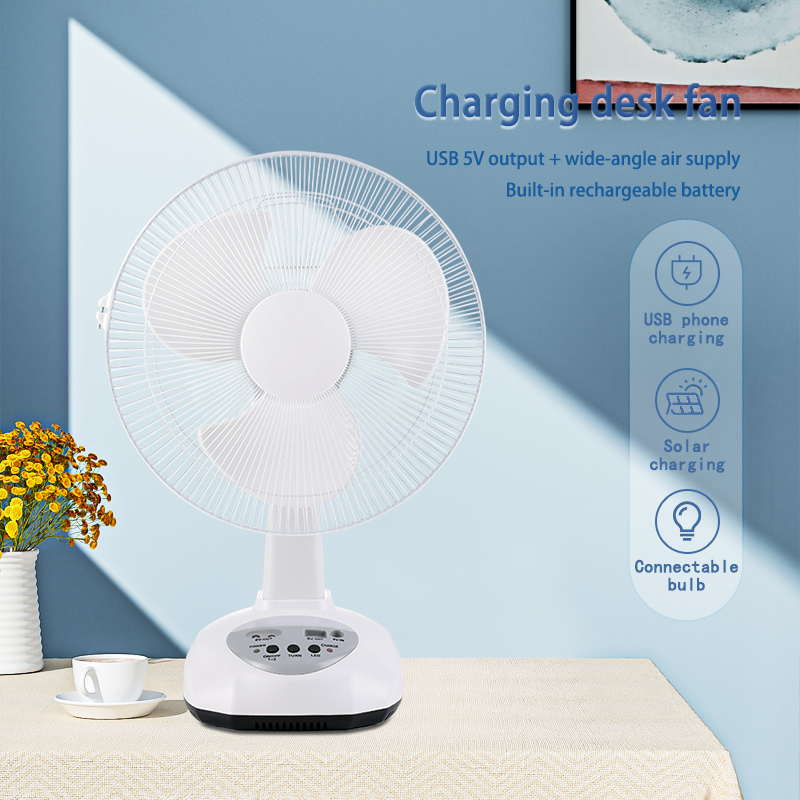 12" Solar Powered Rechargeable Fan Kit with Panel & 2 LED Bulbs | Jumbo