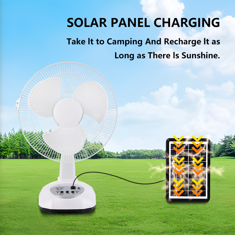 12" Solar Powered Rechargeable Fan Kit with Panel & 2 LED Bulbs | Jumbo