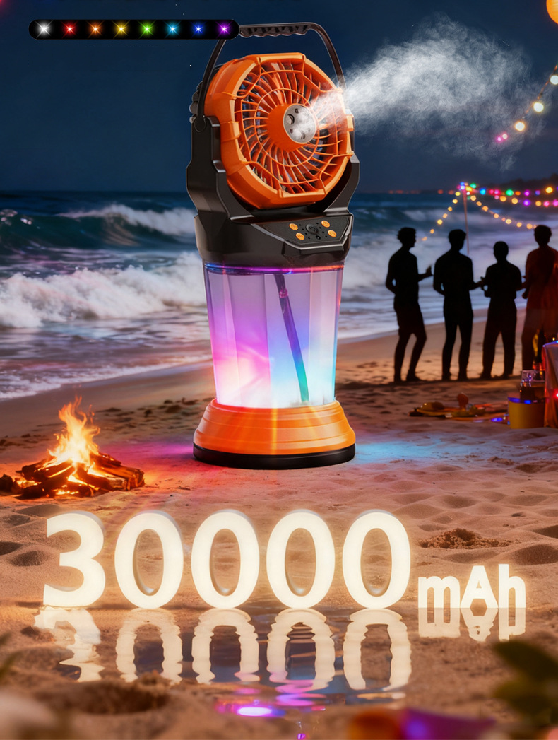 6" Portable Rechargeable Mist Fan | 30000mAh Option, 4-Speed, RGB Light & 2L Tank | Jumbo