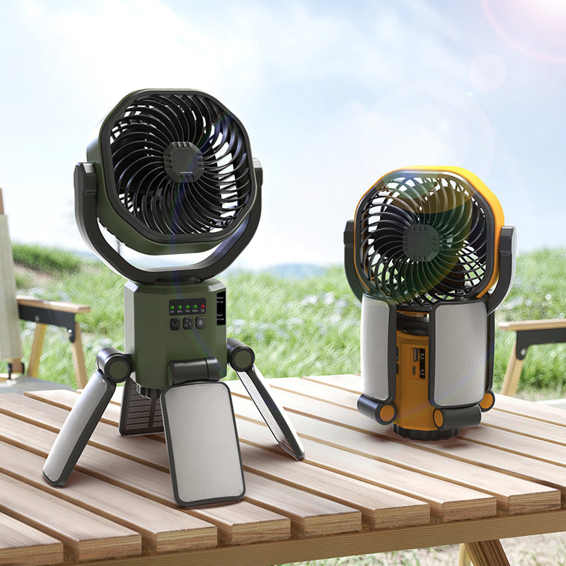 8" Foldable Solar Camping Fan with 4-Panel Solar Charging, 6000mAh Battery & LED Light | Jumbo