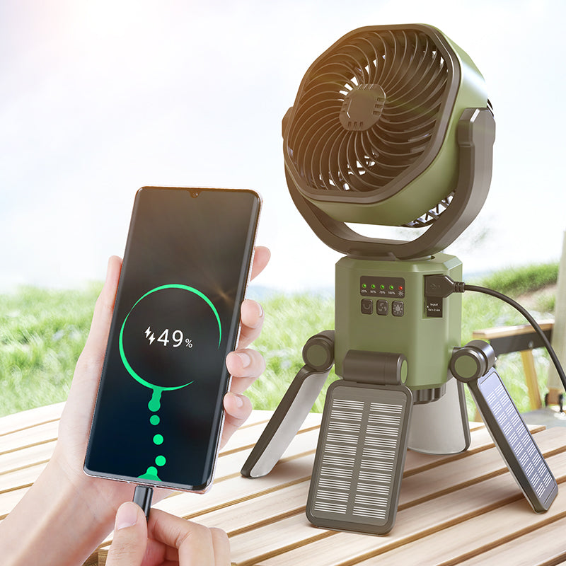 8" Foldable Solar Camping Fan with 4-Panel Solar Charging, 6000mAh Battery & LED Light | Jumbo