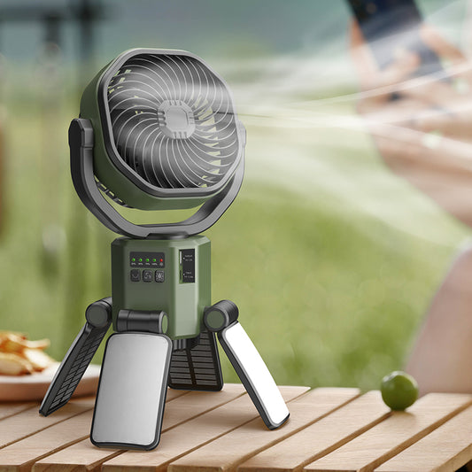 8" Foldable Solar Camping Fan with 4-Panel Solar Charging, 6000mAh Battery & LED Light | Jumbo