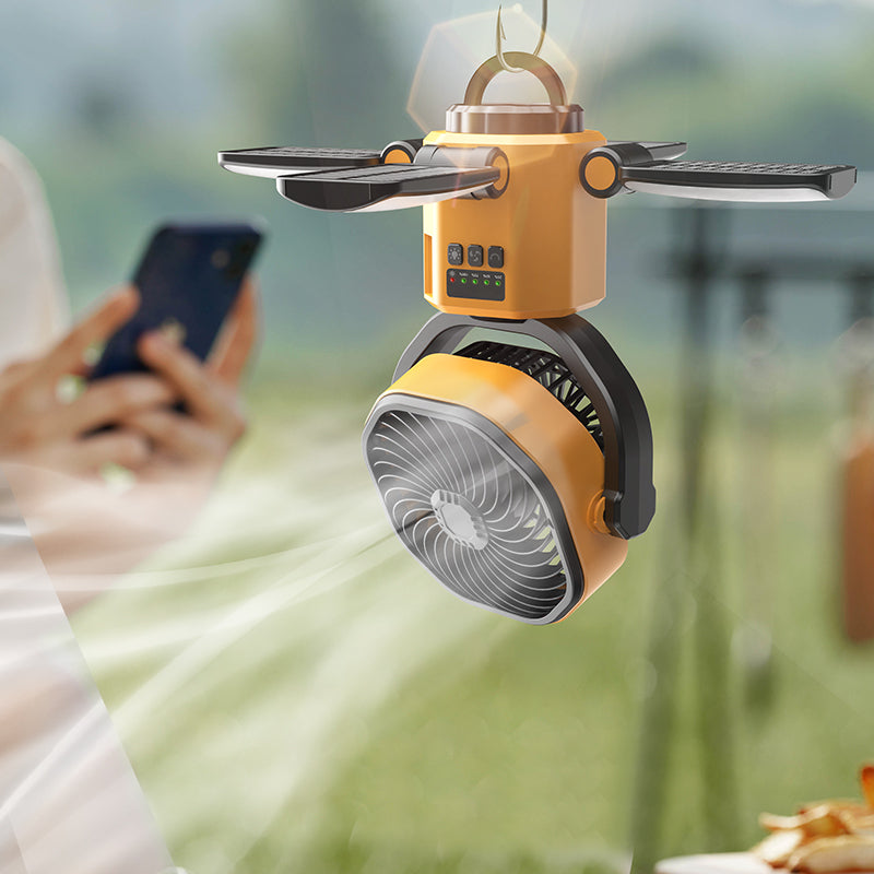8" Foldable Solar Camping Fan with 4-Panel Solar Charging, 6000mAh Battery & LED Light | Jumbo