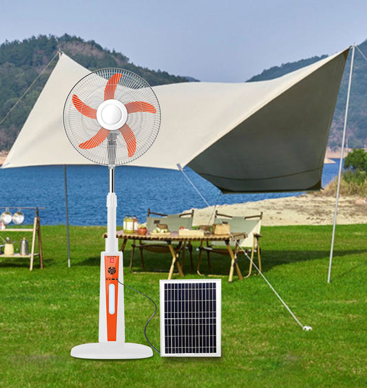 16/18-inch Solar Rechargeable Stand Fan with Digital Display & 26 LED