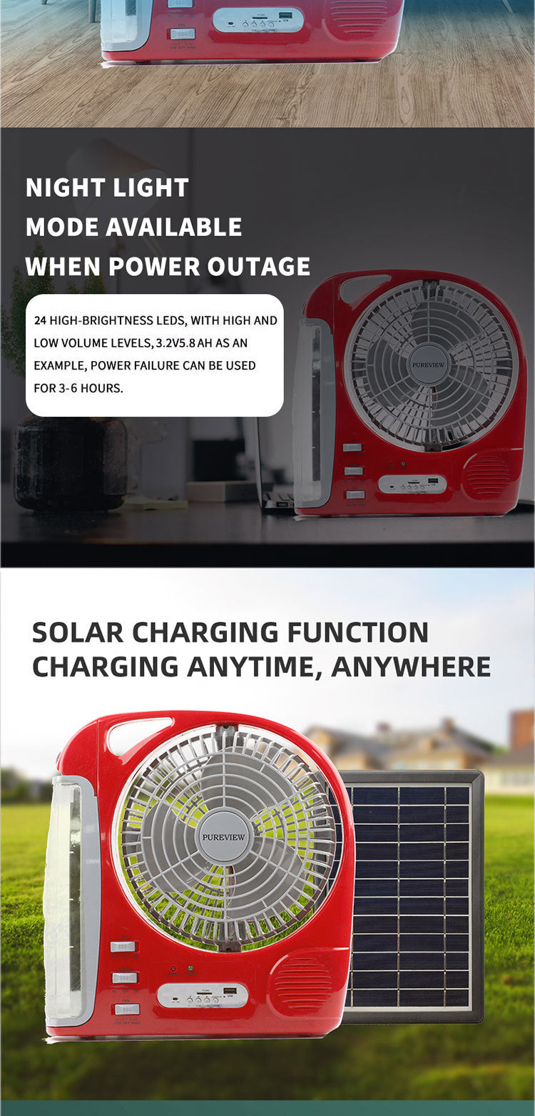 8-Inch Solar Rechargeable Fan with LED Light | JMB-N283