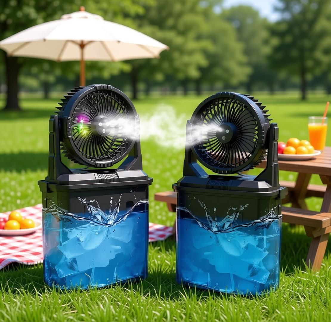 10L Portable Mist Cooling Fan | Outdoor Camping & Fishing Fan with LED Light, Remote Control & 20000mAh Battery | Jumbo