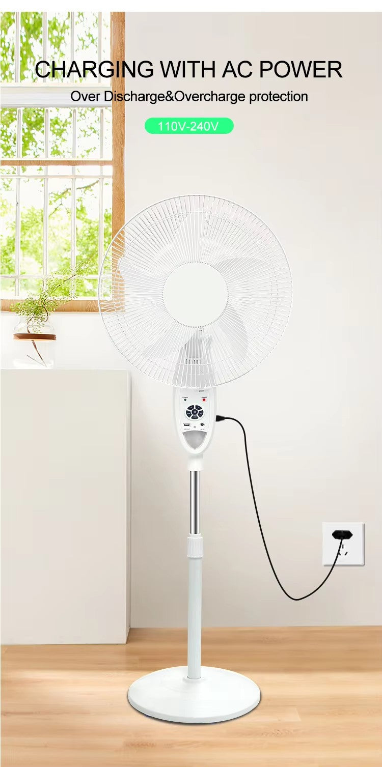 16/18-inch AC/DC Solar Rechargeable Fan with 12V 5Ah Battery