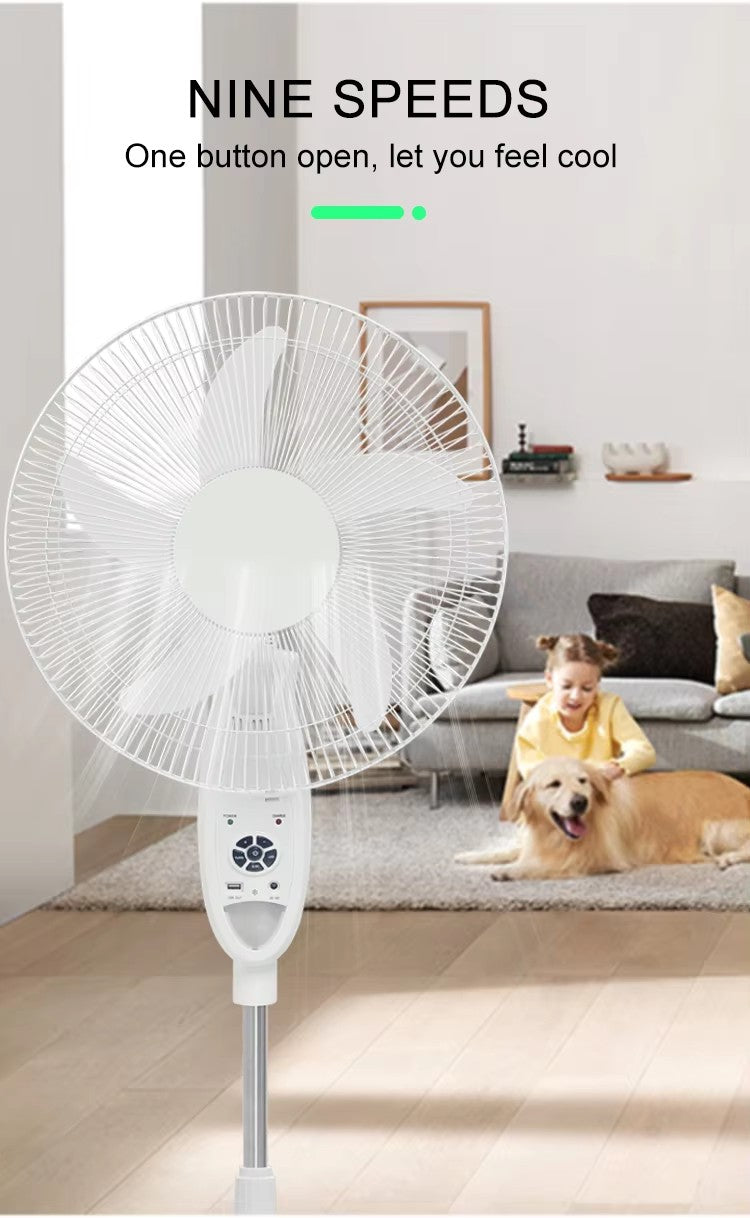 16/18-inch AC/DC Solar Rechargeable Fan with 12V 5Ah Battery
