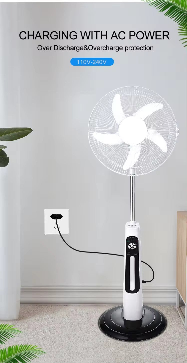 Multi-functional 12V AC/DC Solar Pedestal Fan with USB Output & LED