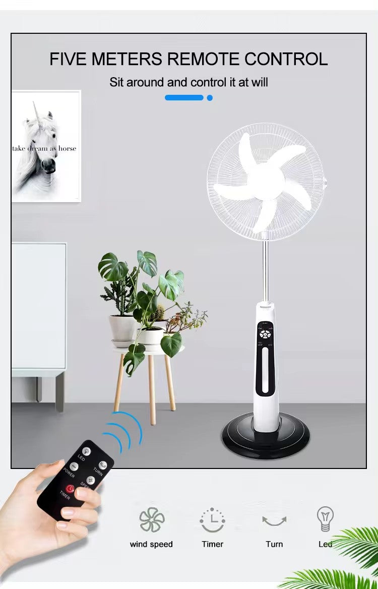 Multi-functional 12V AC/DC Solar Pedestal Fan with USB Output & LED