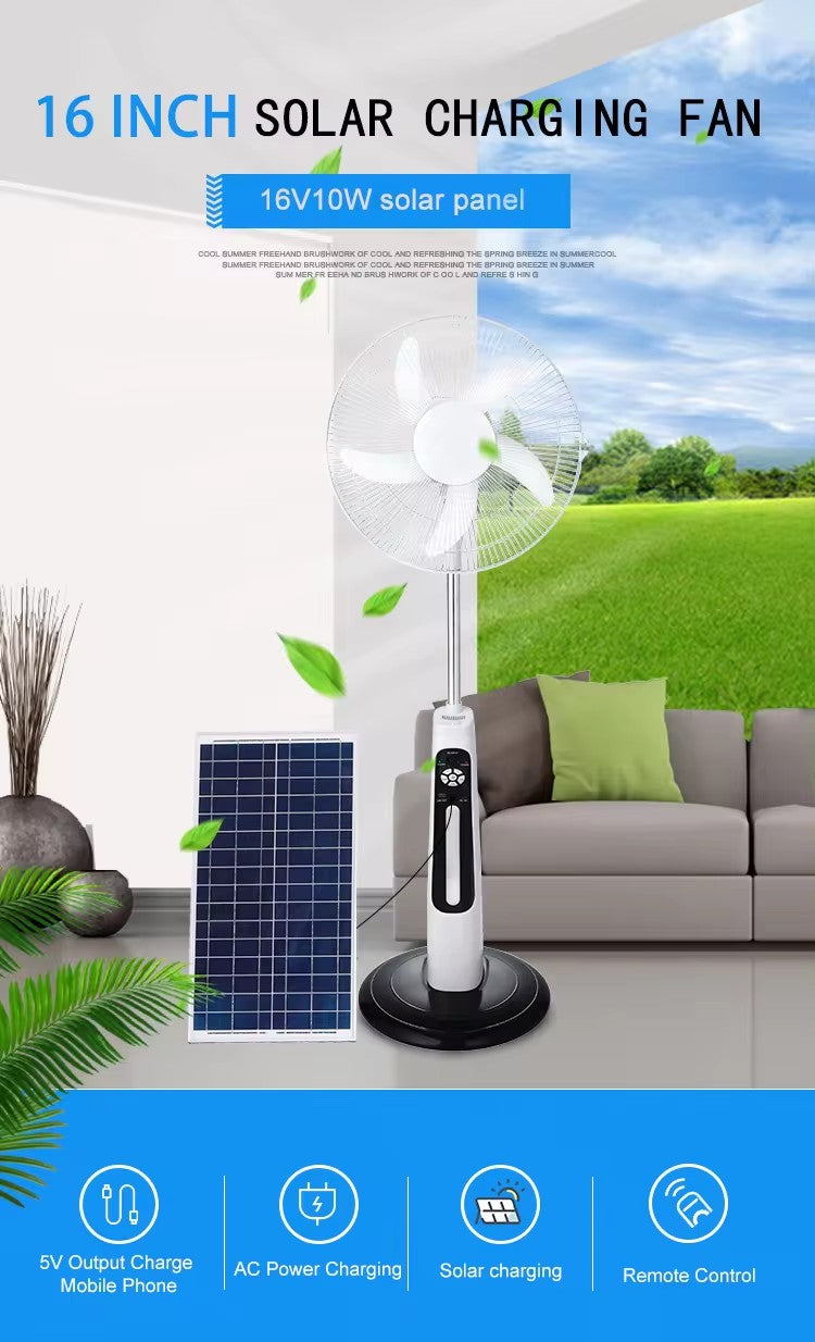 Multi-functional 12V AC/DC Solar Pedestal Fan with USB Output & LED