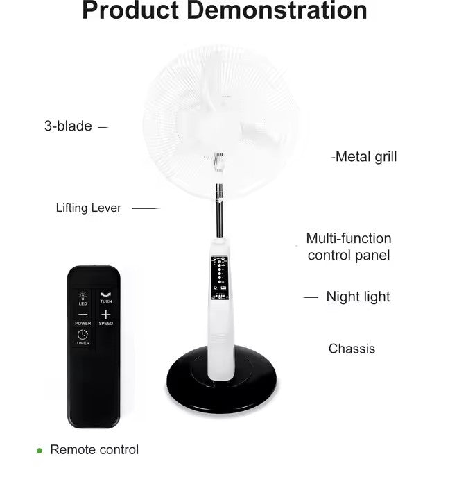 16-inch BLDC Solar Fan with LiFePO4 Battery & FM Radio