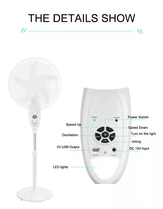 16/18-inch AC/DC Solar Rechargeable Fan with 12V 5Ah Battery