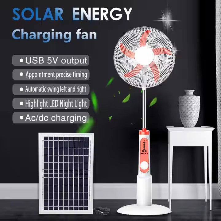 16/18-inch AC/DC Solar Rechargeable Fan with External Battery Jack