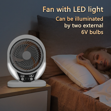 Load image into Gallery viewer, Outdoor Portable 8-Inch Solar Rechargeable Desk Fan with Digital Control LED Light Plastic Material USB &amp; Solar Powered

