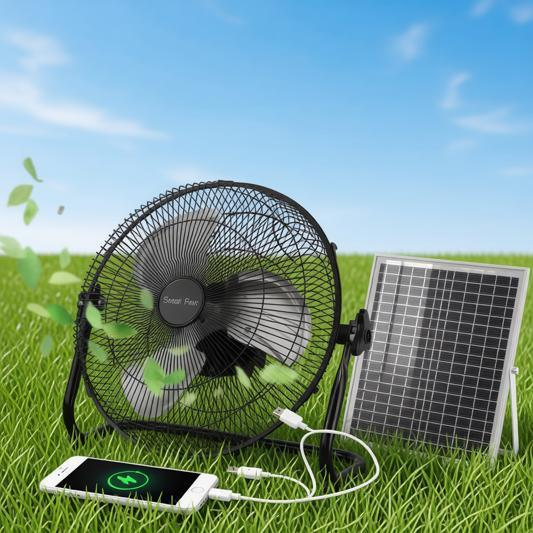 12" Emergency Rechargeable Fan | Solar Kit & USB Charging Hub | Jumbo