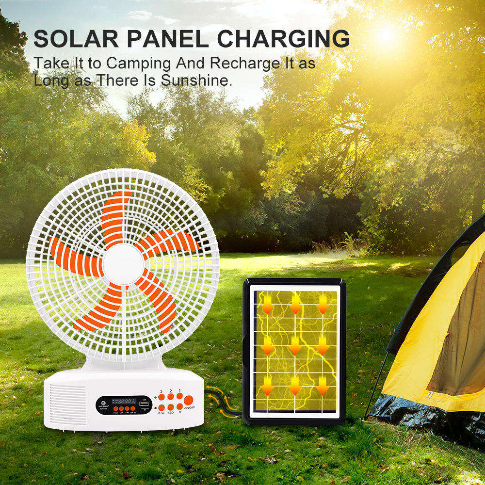 12 Inch Multi-function Solar Desk Fan with MP3/Bluetooth/FM Radio & Battery