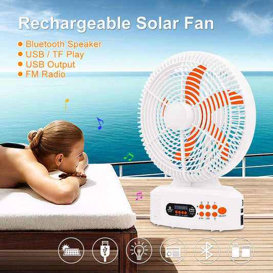 12 Inch Multi-function Solar Desk Fan with MP3/Bluetooth/FM Radio & Battery