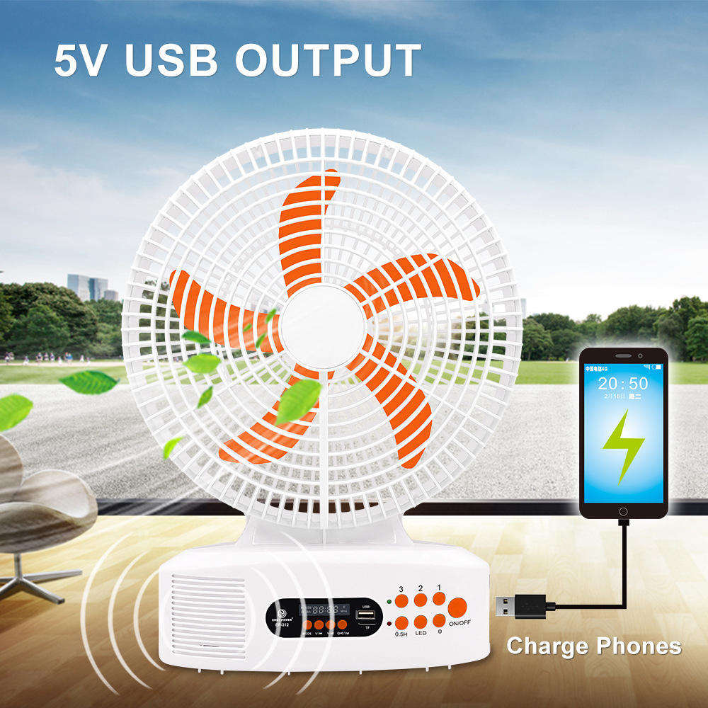 12 Inch Multi-function Solar Desk Fan with MP3/Bluetooth/FM Radio & Battery