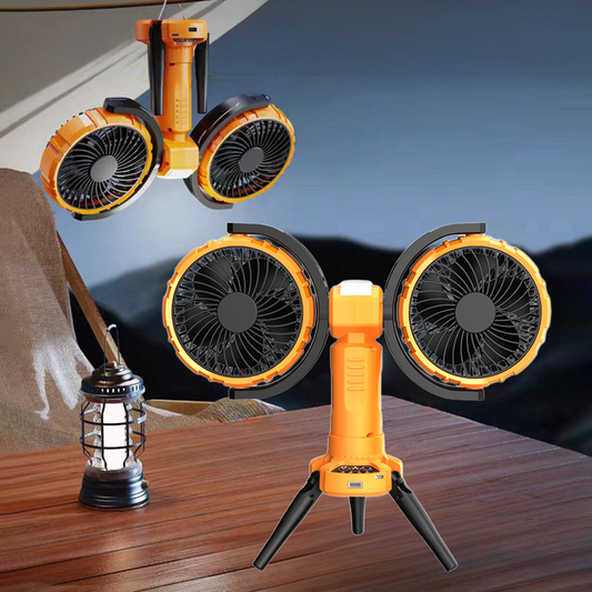 6" Portable Dual-Head Camping Fan with Tripod, Power Bank & LED Light | Jumbo