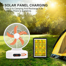 Load image into Gallery viewer, 12 Inch Rechargeable Electric Table Fan Mechanical Control LED Light Solar Panel Timer-Portable Home Outdoor Air Cooling Fan
