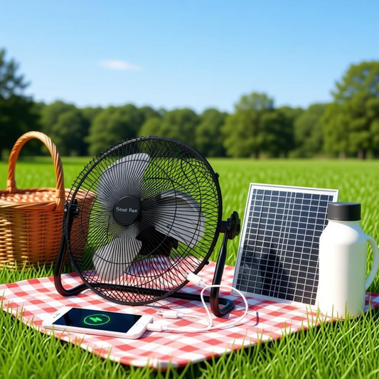 12" Solar-Powered Camping Fan | 15600mAh Battery & USB Output | Jumbo