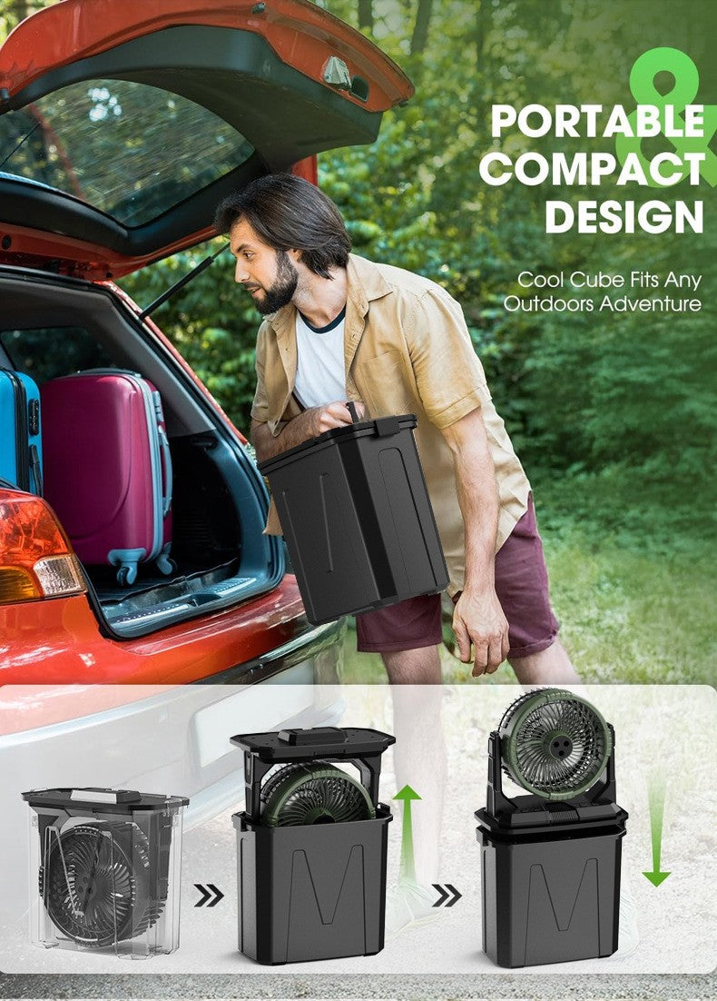 10L Portable Mist Cooling Fan | Outdoor Camping & Fishing Fan with LED Light, Remote Control & 20000mAh Battery | Jumbo