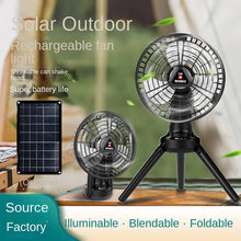Load image into Gallery viewer, Portable Tripod Fan Tent Camping Electric Fan Shaking Head Solar USB Rechargeable Lighting Outdoor Fan Below 36dB Knob Control
