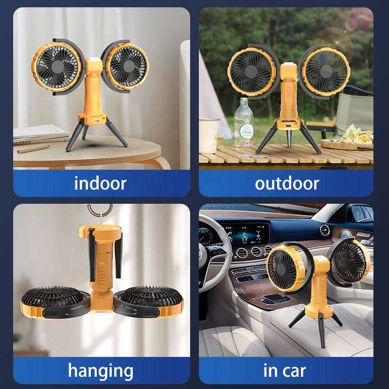 6" Portable Dual-Head Camping Fan with Tripod, Power Bank & LED Light | Jumbo
