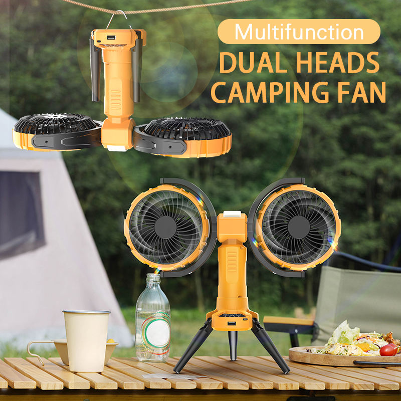 6" Portable Dual-Head Camping Fan with Tripod, Power Bank & LED Light | Jumbo