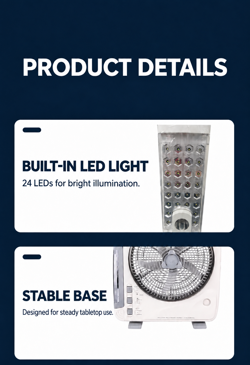 12-Inch Solar Rechargeable Table Fan with LED Light