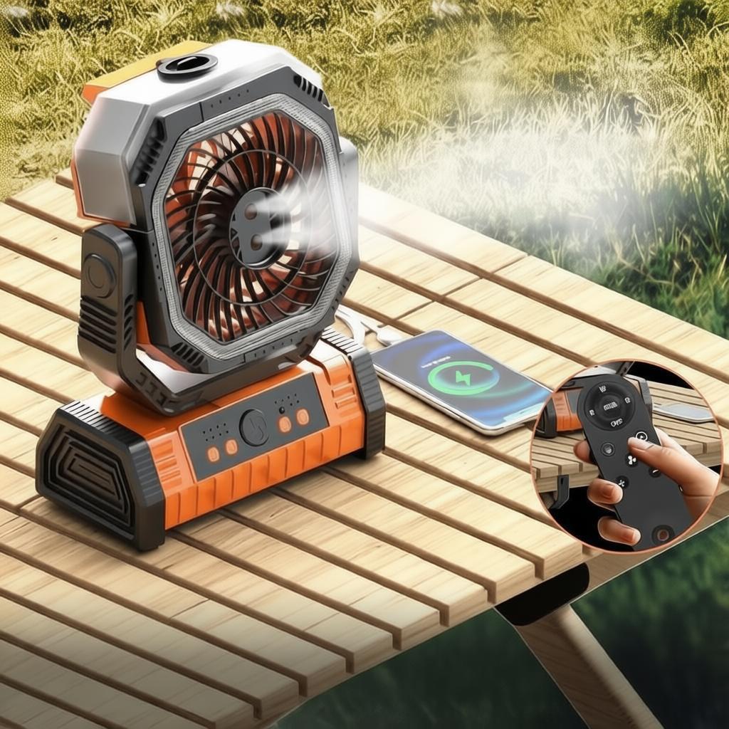 Portable Misting Fan with Auto-Oscillation | 20000mAh Battery, LED Light & Power Bank | 2026 New Model