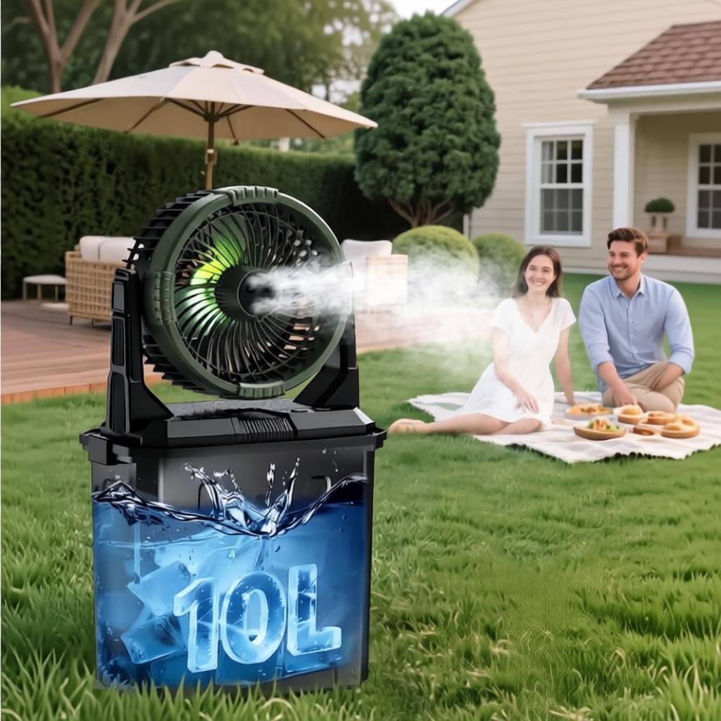 10L Portable Mist Cooling Fan | Outdoor Camping & Fishing Fan with LED Light, Remote Control & 20000mAh Battery | Jumbo