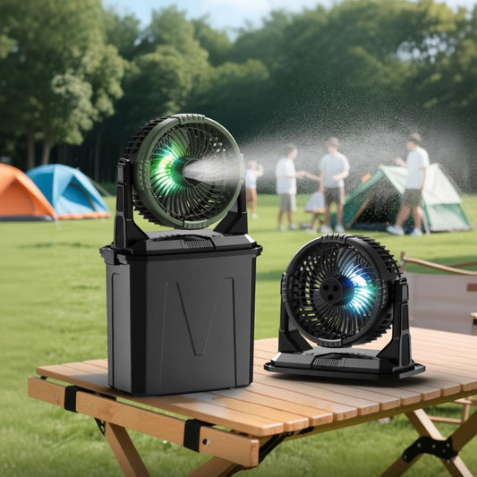 10L Portable Mist Cooling Fan | Outdoor Camping & Fishing Fan with LED Light, Remote Control & 20000mAh Battery | Jumbo