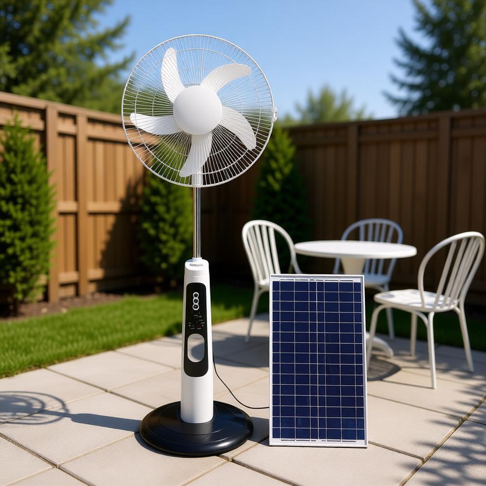 16" AC/DC Solar Rechargeable Stand Fan with Digital Screen & Remote
