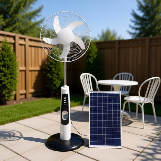 16" AC/DC Solar Rechargeable Stand Fan with Digital Screen & Remote