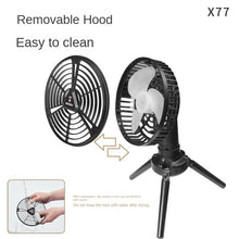 Load image into Gallery viewer, Portable Tripod Fan Tent Camping Electric Fan Shaking Head Solar USB Rechargeable Lighting Outdoor Fan Below 36dB Knob Control
