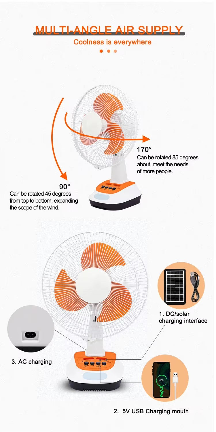 12" AC/DC Rechargeable Table Fan with Lead-Acid Battery & Copper Motor | Jumbo
