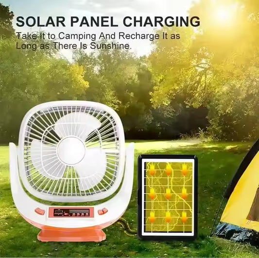 8" Portable Solar Rechargeable Fan with Bluetooth Speaker, FM Radio & LED Light | Jumbo