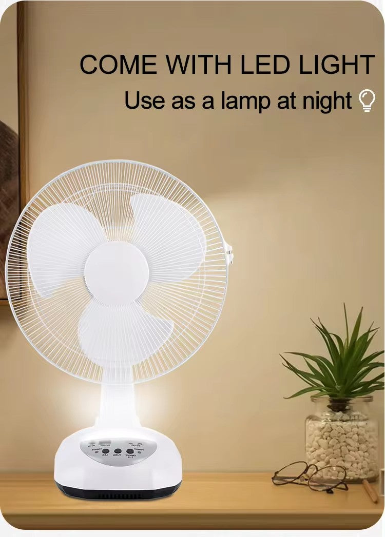12" Portable Rechargeable Fan with Solar Panel, USB Power Bank & Light | Jumbo