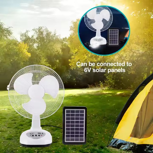 12" Portable Rechargeable Fan with Solar Panel, USB Power Bank & Light | Jumbo
