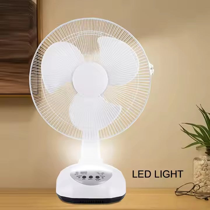 12" Portable Rechargeable Fan with Solar Panel, USB Power Bank & Light | Jumbo