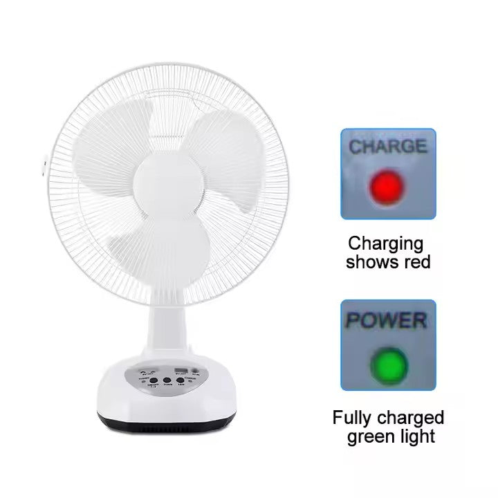 12" Portable Rechargeable Fan with Solar Panel, USB Power Bank & Light | Jumbo