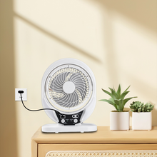 Load image into Gallery viewer, Outdoor Portable 8-Inch Solar Rechargeable Desk Fan with Digital Control LED Light Plastic Material USB &amp; Solar Powered
