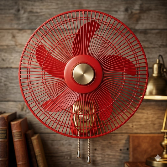 16" Premium Rechargeable Wall Fan – Red & Golden Finish | 11.1V Lithium Battery | Jumbo