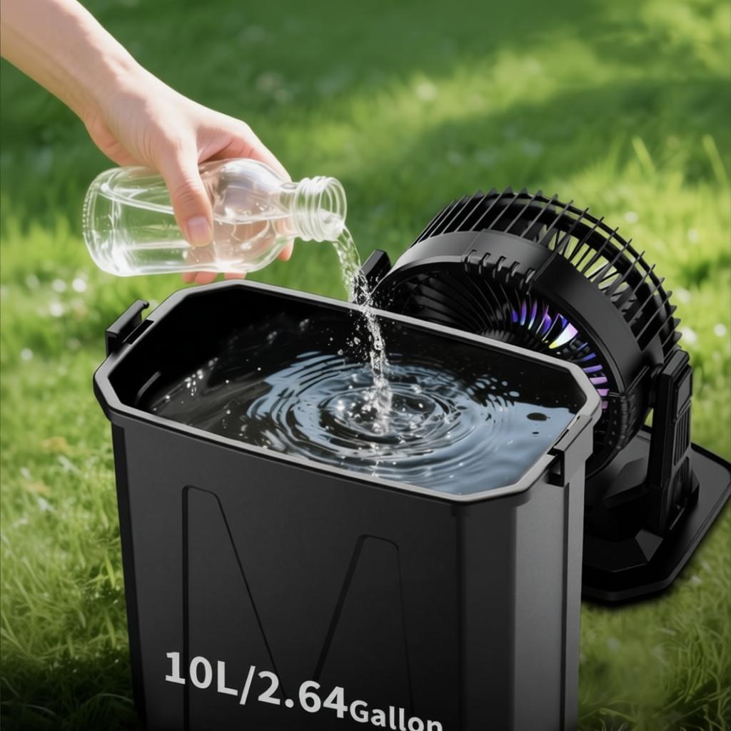 10L Portable Mist Cooling Fan | Outdoor Camping & Fishing Fan with LED Light, Remote Control & 20000mAh Battery | Jumbo