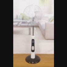 Load and play video in Gallery viewer, 16 Inch 12V 7Ah 4.5Ah Battery AC/DC Operated Rechargeable Solar Pedestal Fan with LED light USB mobile charge
